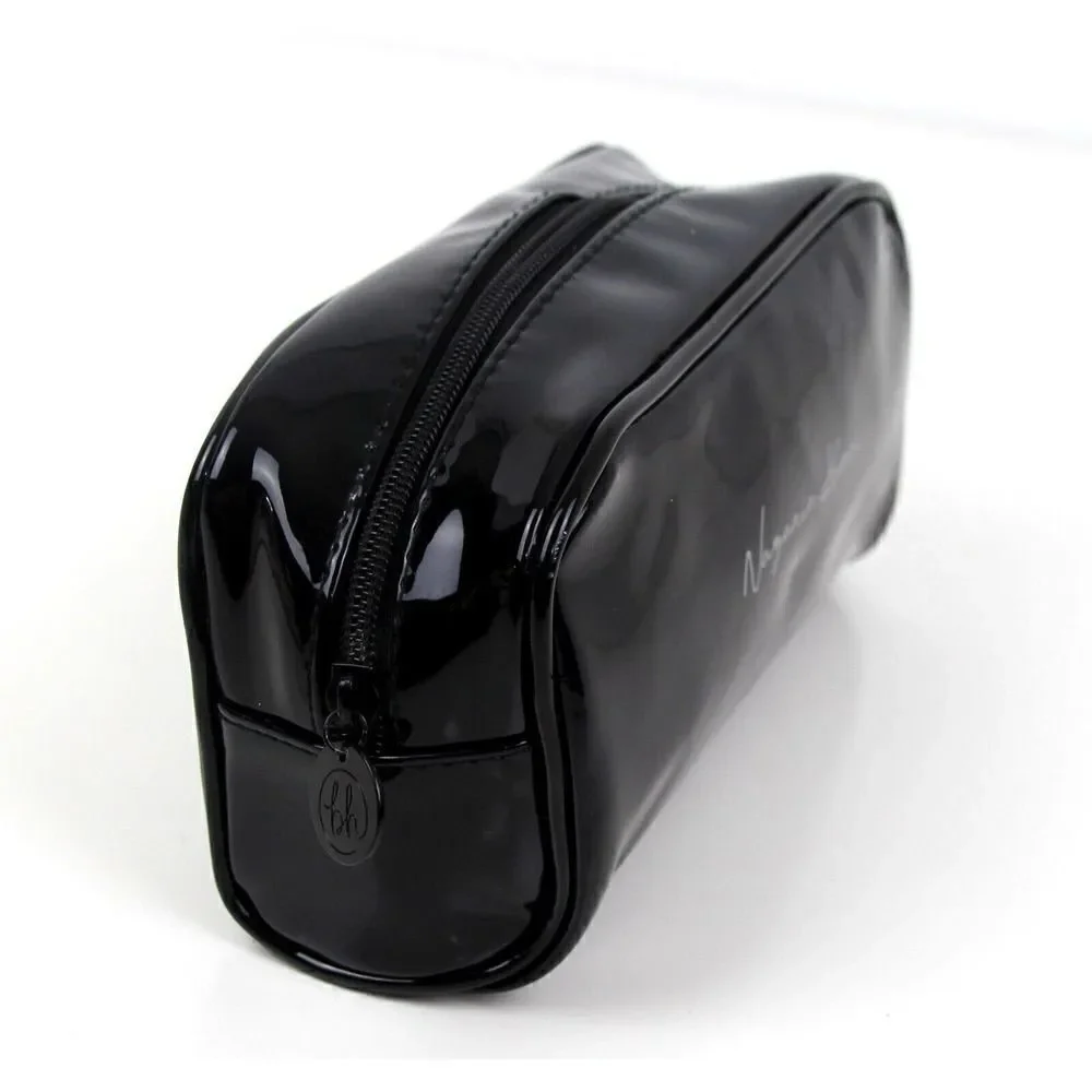 NAZANIN KAVARI BLACK PVC MAKEUP ZIP CASE BRUSH HOLDER COSMETIC BAG PURSE
